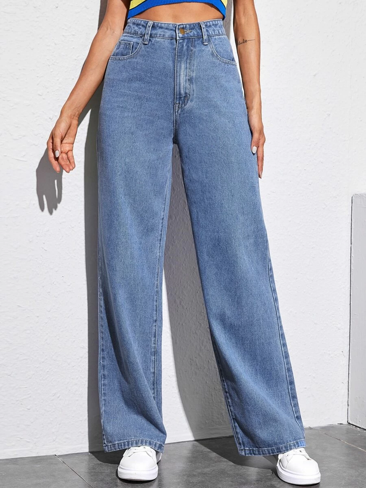 Women’s High Waist Wide Leg Jeans | Sky Denim Baggy Loose Fit Full Length Jeans for Women &amp; Girls | Casual Everyday Wear