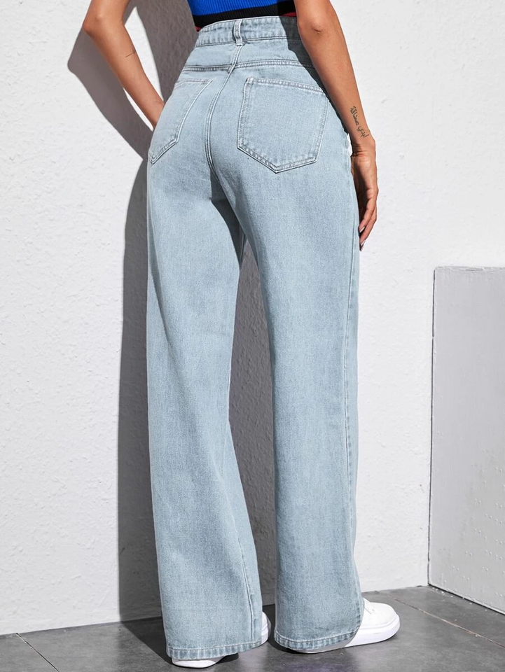 Women’s High Waist Wide Leg Jeans | Sky Denim Baggy Loose Fit Full Length Jeans for Women & Girls | Casual Everyday Wear