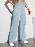 Women’s High Waist Wide Leg Jeans | Sky Denim Baggy Loose Fit Full Length Jeans for Women & Girls | Casual Everyday Wear