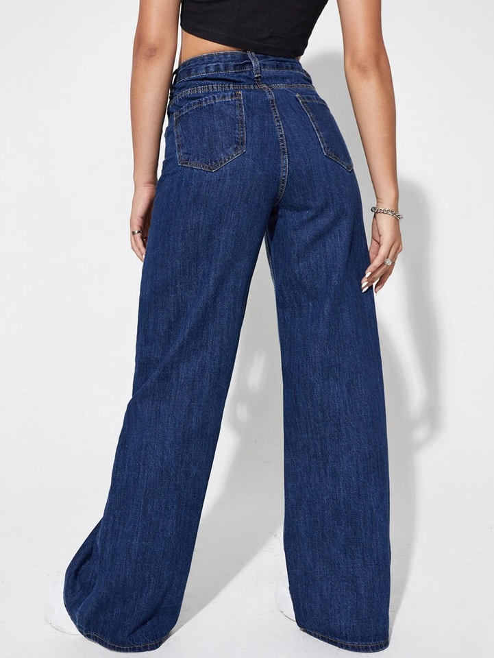 Women’s High Waist Wide Leg Jeans | Sky Denim Baggy Loose Fit Full Length Jeans for Women &amp; Girls | Casual Everyday Wear