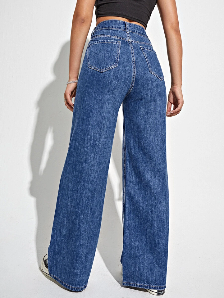 Women’s High Waist Wide Leg Jeans | Sky Denim Baggy Loose Fit Full Length Jeans for Women &amp; Girls | Casual Everyday Wear