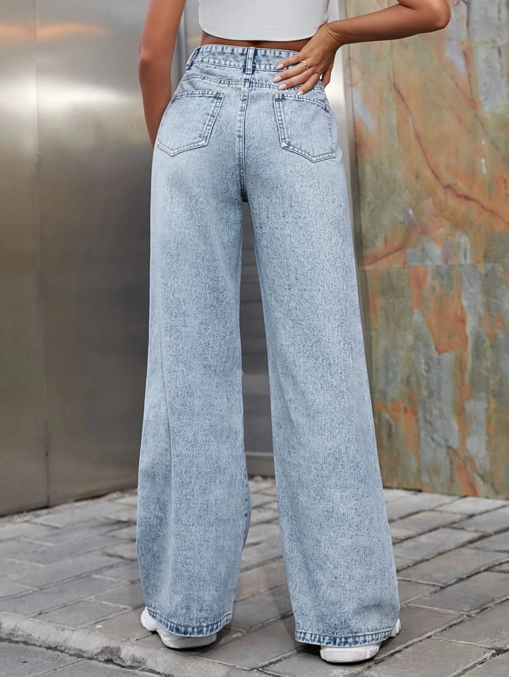 Women’s Ripped Jeans High Waisted Distressed Baggy Straight Wide Leg Pants