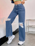 Women’s Ripped Jeans High Waisted Distressed Baggy Straight Wide Leg Pants