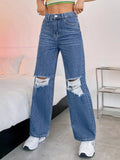 Women’s Ripped Jeans High Waisted Distressed Baggy Straight Wide Leg Pants