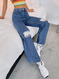Women’s Ripped Jeans High Waisted Distressed Baggy Straight Wide Leg Pants