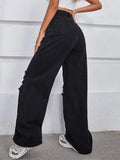 Women’s Ripped Jeans High Waisted Distressed Baggy Straight Wide Leg Pants