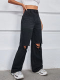 Women’s Ripped Jeans High Waisted Distressed Baggy Straight Wide Leg Pants