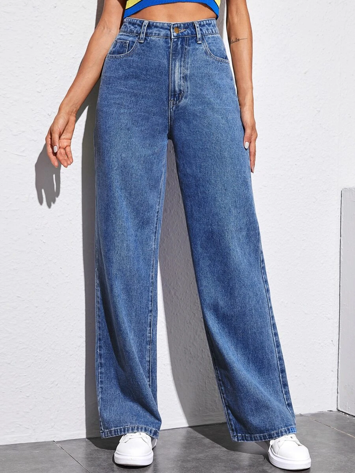 Women’s High Waist Wide Leg Jeans | Sky Denim Baggy Loose Fit Full Length Jeans for Women &amp; Girls | Casual Everyday Wear