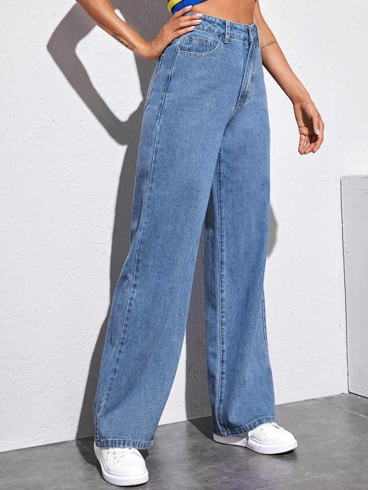 Women’s High Waist Wide Leg Jeans | Sky Denim Baggy Loose Fit Full Length Jeans for Women &amp; Girls | Casual Everyday Wear