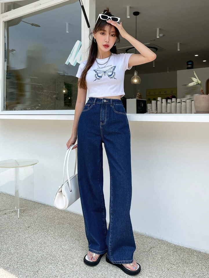 Women’s High Waist Wide Leg Jeans | Sky Denim Baggy Loose Fit Full Length Jeans for Women &amp; Girls | Casual Everyday Wear