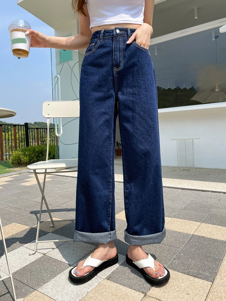 Women’s High Waist Wide Leg Jeans | Sky Denim Baggy Loose Fit Full Length Jeans for Women &amp; Girls | Casual Everyday Wear