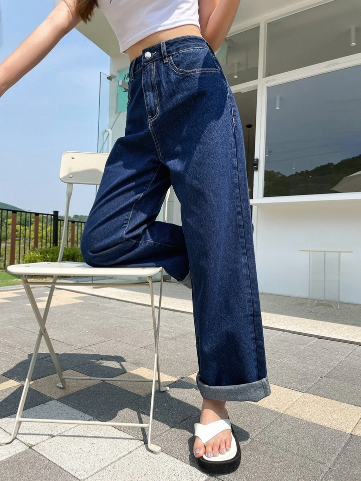 Women’s High Waist Wide Leg Jeans | Sky Denim Baggy Loose Fit Full Length Jeans for Women &amp; Girls | Casual Everyday Wear