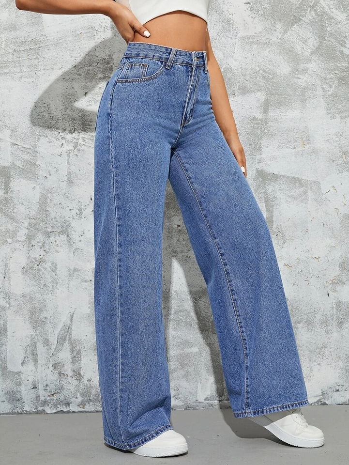 Women’s High Waist Wide Leg Jeans | Sky Denim Baggy Loose Fit Full Length Jeans for Women &amp; Girls | Casual Everyday Wear