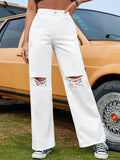 Women’s Ripped Jeans High Waisted Distressed Baggy Straight Wide Leg Pants
