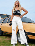 Women’s Ripped Jeans High Waisted Distressed Baggy Straight Wide Leg Pants
