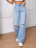 Women’s Ripped Jeans High Waisted Distressed Baggy Straight Wide Leg Pants