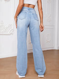 Women’s Ripped Jeans High Waisted Distressed Baggy Straight Wide Leg Pants