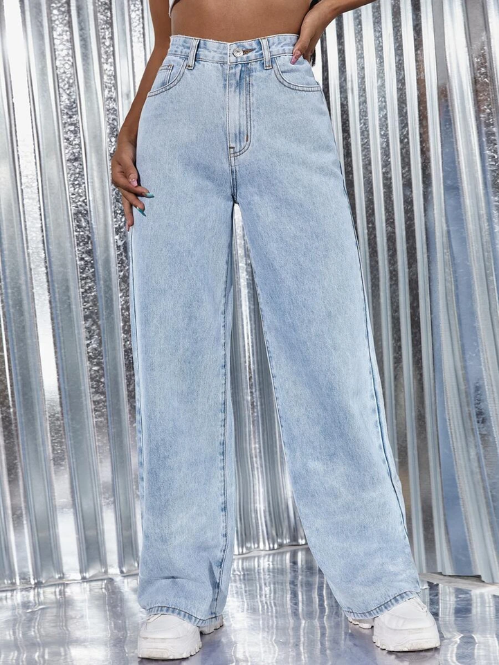 Women’s High Waist Wide Leg Jeans | Sky Denim Baggy Loose Fit Full Length Jeans for Women & Girls | Casual Everyday Wear