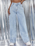 Women’s High Waist Wide Leg Jeans | Sky Denim Baggy Loose Fit Full Length Jeans for Women & Girls | Casual Everyday Wear