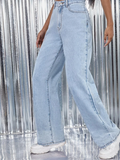 Women’s High Waist Wide Leg Jeans | Sky Denim Baggy Loose Fit Full Length Jeans for Women & Girls | Casual Everyday Wear