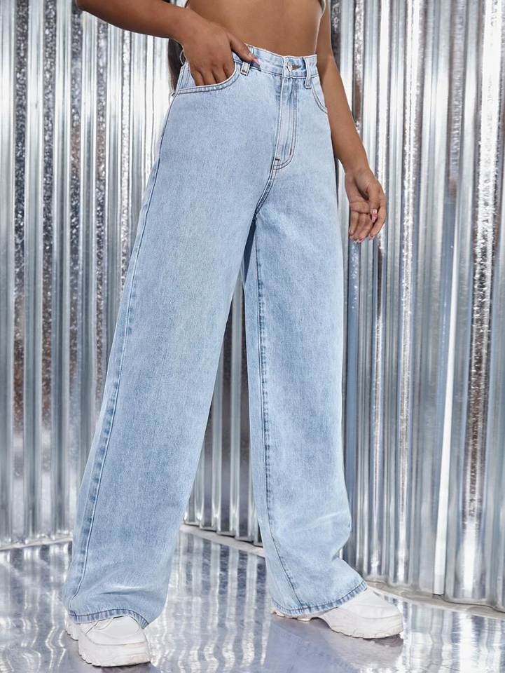 Women’s High Waist Wide Leg Jeans | Sky Denim Baggy Loose Fit Full Length Jeans for Women & Girls | Casual Everyday Wear