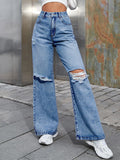 Women’s Ripped Jeans High Waisted Distressed Baggy Straight Wide Leg Pants