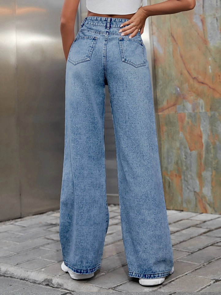 Women’s Ripped Jeans High Waisted Distressed Baggy Straight Wide Leg Pants