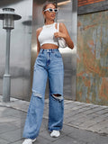 Women’s Ripped Jeans High Waisted Distressed Baggy Straight Wide Leg Pants