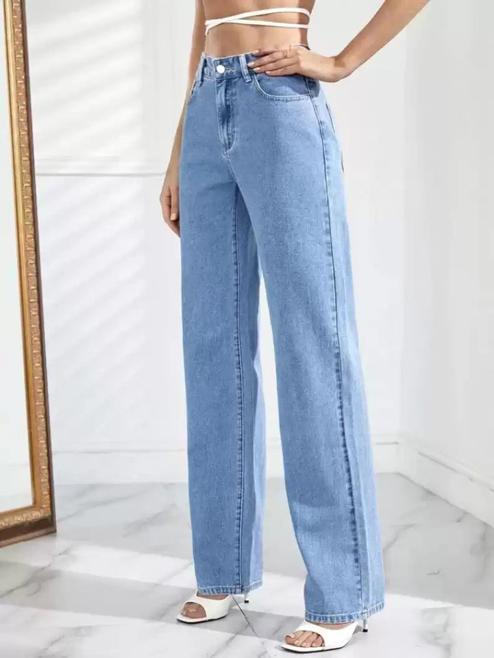 Women’s High Waist Wide Leg Jeans | Sky Denim Baggy Loose Fit Full Length Jeans for Women &amp; Girls | Casual Everyday Wear