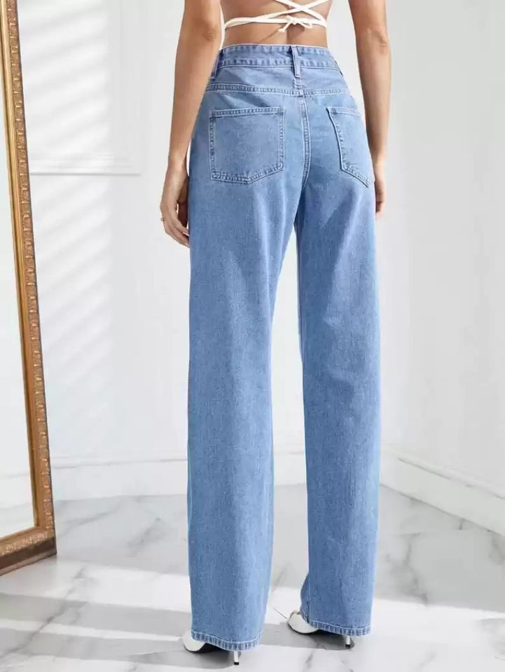 Women’s High Waist Wide Leg Jeans | Sky Denim Baggy Loose Fit Full Length Jeans for Women &amp; Girls | Casual Everyday Wear