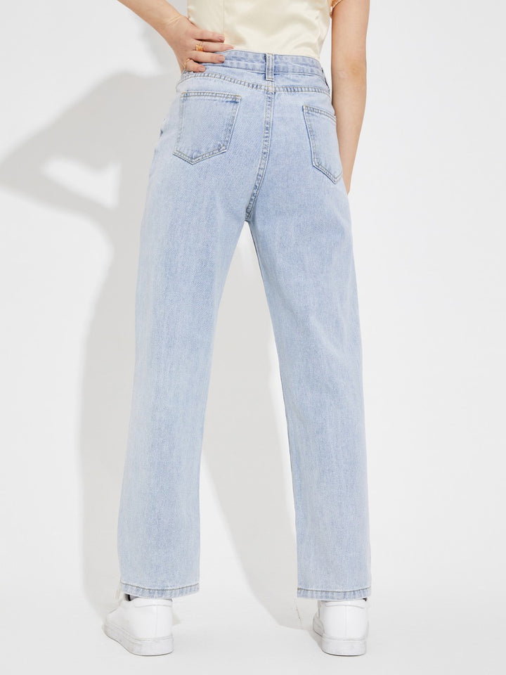 Women’s High Waist Wide Leg Jeans | Sky Denim Baggy Loose Fit Full Length Jeans for Women & Girls | Casual Everyday Wear