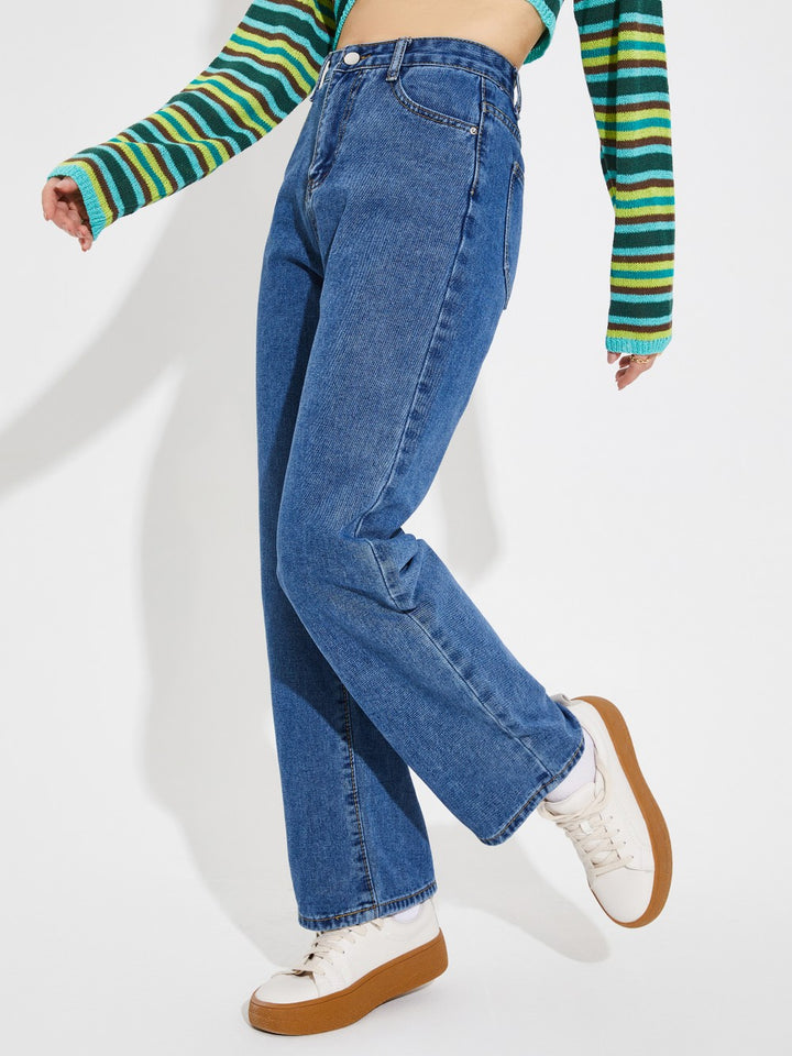 Women’s High Waist Wide Leg Jeans | Sky Denim Baggy Loose Fit Full Length Jeans for Women &amp; Girls | Casual Everyday Wear