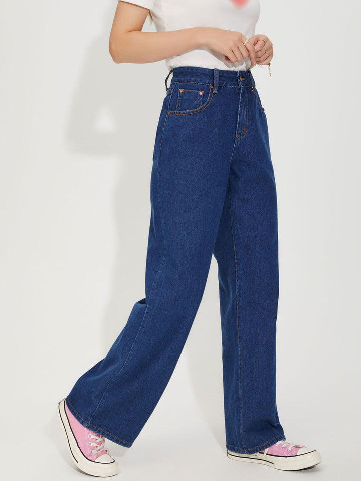 Women’s High Waist Wide Leg Jeans | Sky Denim Baggy Loose Fit Full Length Jeans for Women &amp; Girls | Casual Everyday Wear