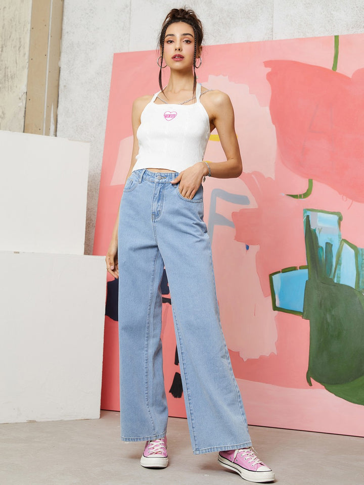 Women’s High Waist Wide Leg Jeans | Sky Denim Baggy Loose Fit Full Length Jeans for Women & Girls | Casual Everyday Wear