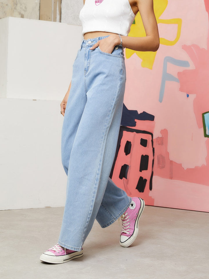 Women’s High Waist Wide Leg Jeans | Sky Denim Baggy Loose Fit Full Length Jeans for Women & Girls | Casual Everyday Wear