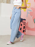 Women’s High Waist Wide Leg Jeans | Sky Denim Baggy Loose Fit Full Length Jeans for Women & Girls | Casual Everyday Wear