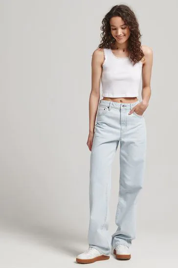 Women’s High Waist Wide Leg Jeans | Sky Denim Baggy Loose Fit Full Length Jeans for Women & Girls | Casual Everyday Wear