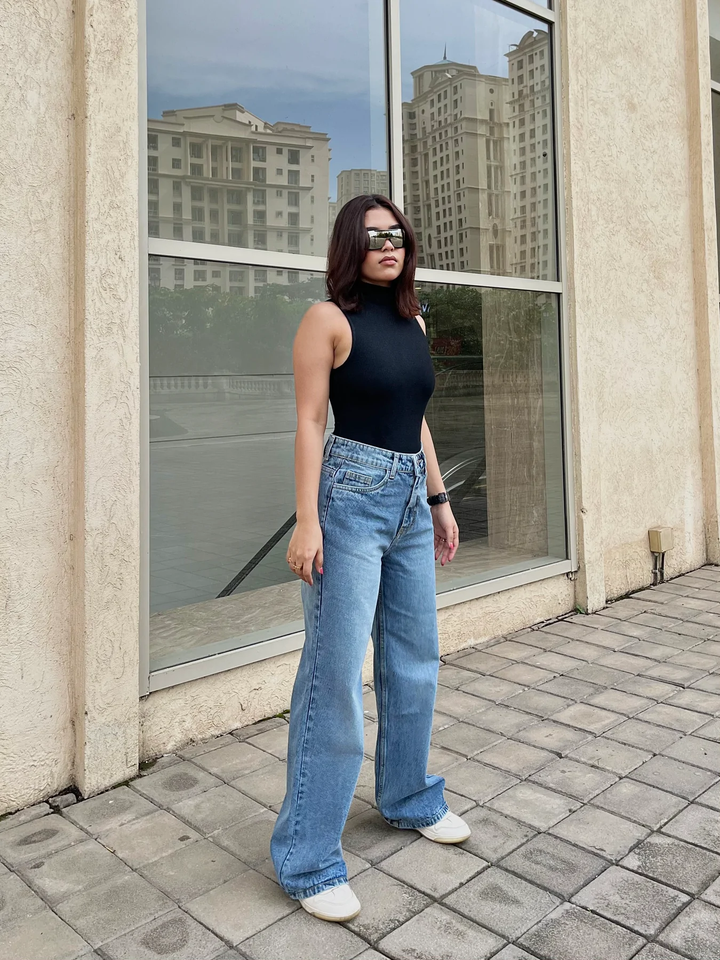 Women’s High Waist Wide Leg Jeans | Sky Denim Baggy Loose Fit Full Length Jeans for Women &amp; Girls | Casual Everyday Wear