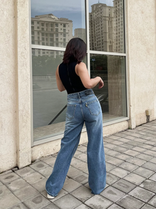 Women’s High Waist Wide Leg Jeans | Sky Denim Baggy Loose Fit Full Length Jeans for Women &amp; Girls | Casual Everyday Wear