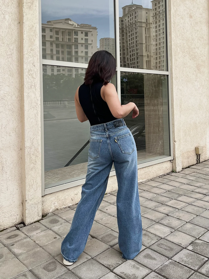 Women’s High Waist Wide Leg Jeans | Sky Denim Baggy Loose Fit Full Length Jeans for Women &amp; Girls | Casual Everyday Wear
