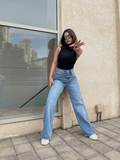 Women’s High Waist Wide Leg Jeans | Sky Denim Baggy Loose Fit Full Length Jeans for Women &amp; Girls | Casual Everyday Wear