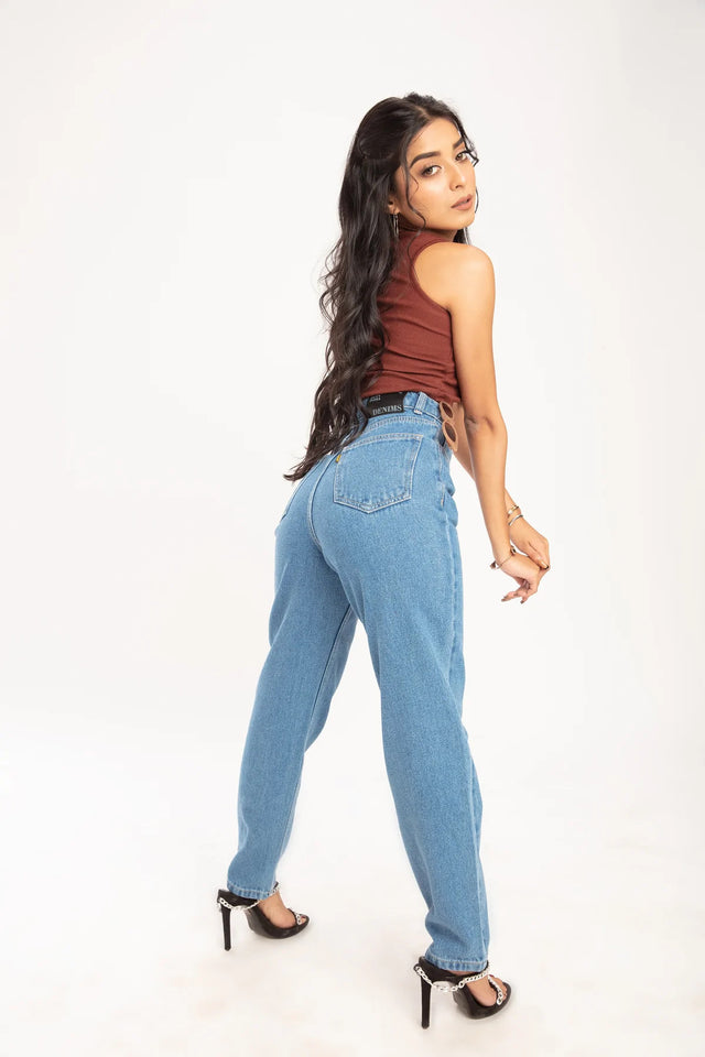 Women’s High Waist Wide Leg Jeans | Sky Denim Baggy Loose Fit Full Length Jeans for Women &amp; Girls | Casual Everyday Wear