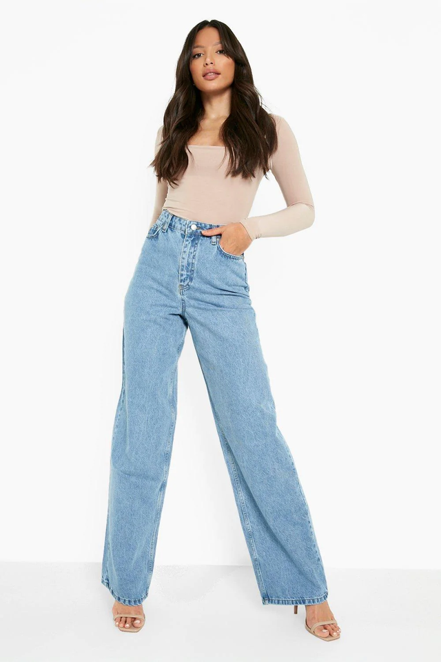 Women’s High Waist Wide Leg Jeans | Sky Denim Baggy Loose Fit Full Length Jeans for Women & Girls | Casual Everyday Wear