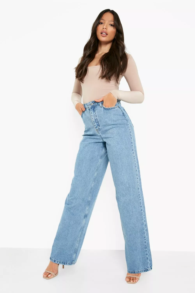 Women’s High Waist Wide Leg Jeans | Sky Denim Baggy Loose Fit Full Length Jeans for Women & Girls | Casual Everyday Wear