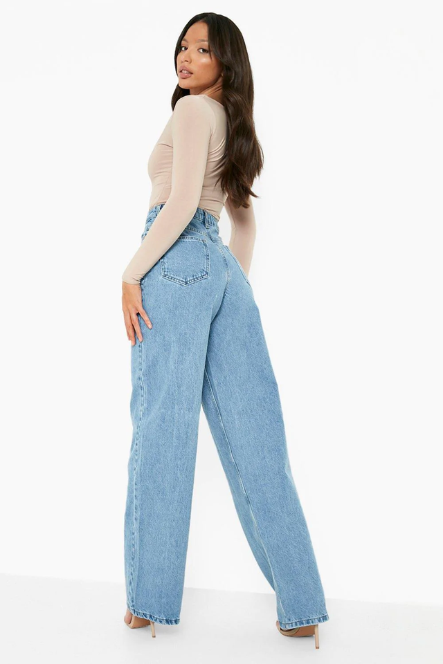 Women’s High Waist Wide Leg Jeans | Sky Denim Baggy Loose Fit Full Length Jeans for Women & Girls | Casual Everyday Wear