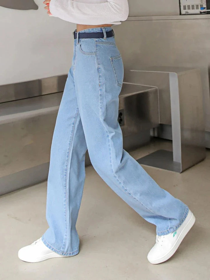 Women’s High Waist Wide Leg Jeans | Sky Denim Baggy Loose Fit Full Length Jeans for Women & Girls | Casual Everyday Wear