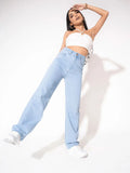 Women’s High Waist Wide Leg Jeans | Sky Denim Baggy Loose Fit Full Length Jeans for Women & Girls | Casual Everyday Wear