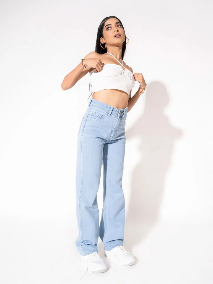 Women’s High Waist Wide Leg Jeans | Sky Denim Baggy Loose Fit Full Length Jeans for Women & Girls | Casual Everyday Wear
