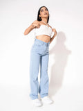 Women’s High Waist Wide Leg Jeans | Sky Denim Baggy Loose Fit Full Length Jeans for Women & Girls | Casual Everyday Wear