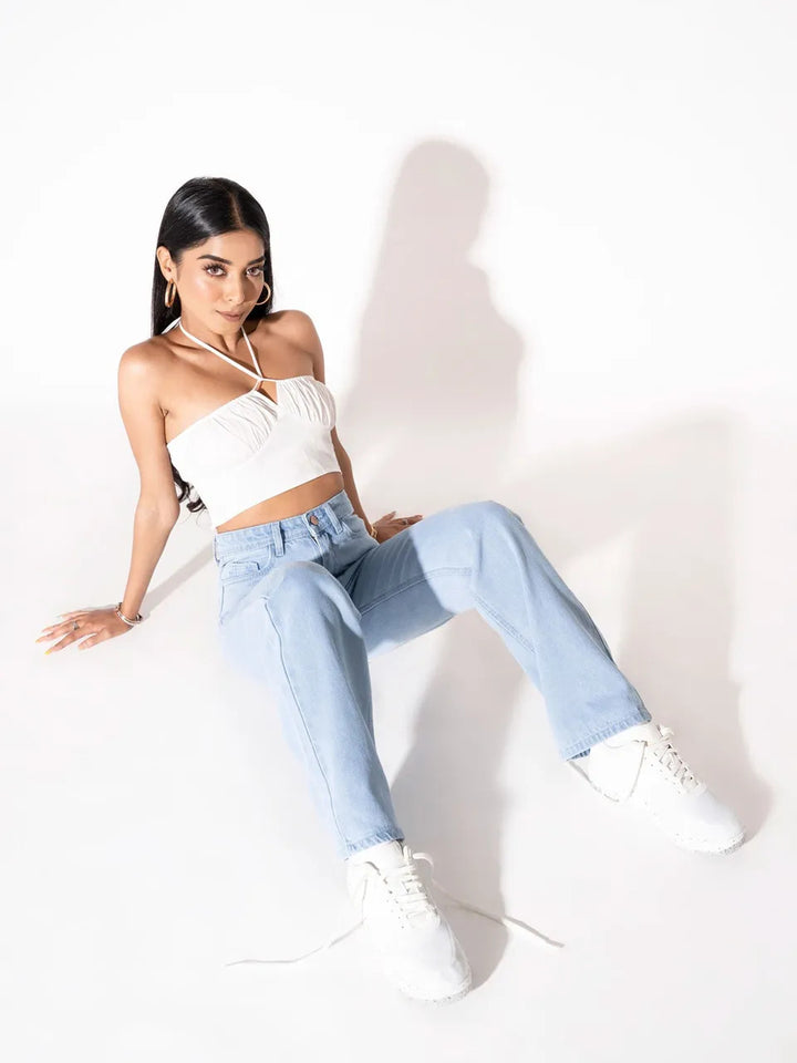 Women’s High Waist Wide Leg Jeans | Sky Denim Baggy Loose Fit Full Length Jeans for Women & Girls | Casual Everyday Wear